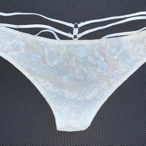 Very Sexy V-string panties Strappy Shimmer Triple Strap Thong Small White